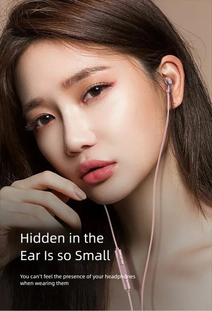 Portable In Ear Music Wired Pink Earphones For Girl Women Gaming Play With Mic Sleep Anti-lost Wired Type C 3.5mm Headphone