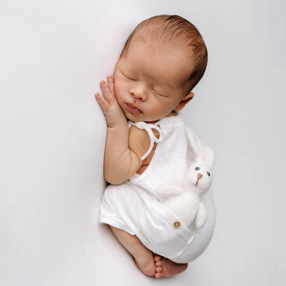 Dreamy Newborn Photography Props White Muslin Romper with Adorable Pocket Baby Photo Shoot Outfit Infant Cute Costume