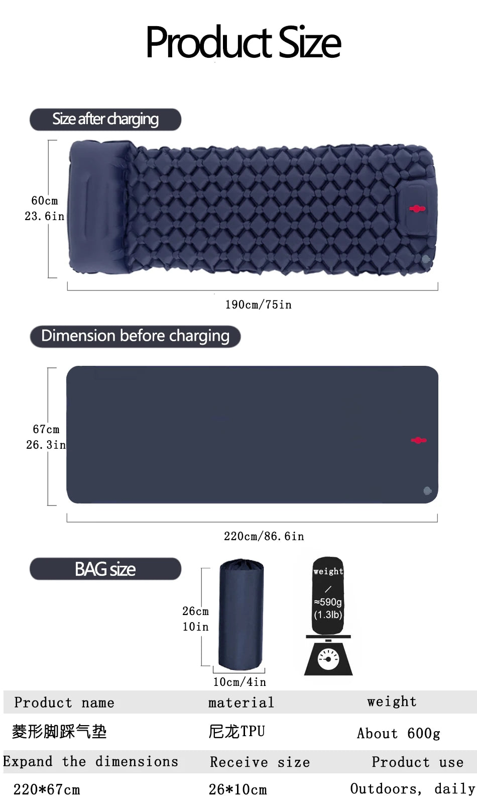 Outdoor Camping Sleeping Pad Folding Sleep Mat Beach Inflat Mattress with Pillows Ultralight Air Mat Travel Hiking New