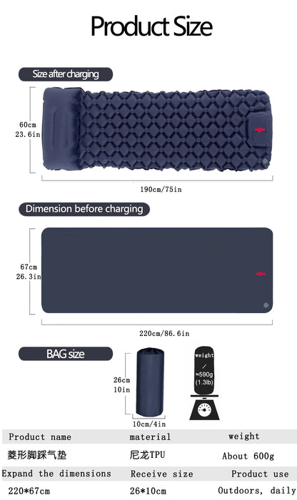Outdoor Camping Sleeping Pad Folding Sleep Mat Beach Inflat Mattress with Pillows Ultralight Air Mat Travel Hiking New