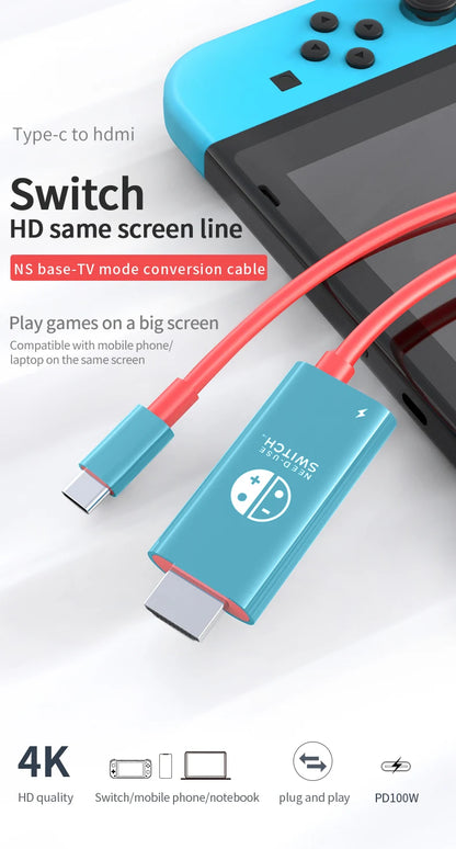 2M USB C to HDMI 4K Cable 100W PD Charging Portable Converter Type C to HDTV for TV Docking Steam Deck Laptop Phone Tablet