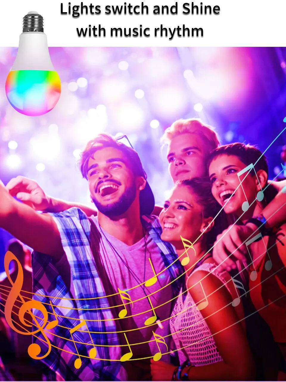Tuya APP Bluetooth Smart WiFi RGB LED Bulbs Music Sync Dimmable Colourful RGB+CCT E27 LED Lamp For Bedroom Party Decor Lighting
