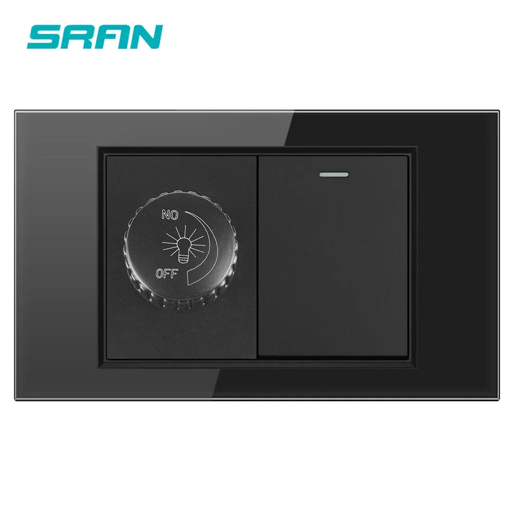 SRAN EU BR AU US standard Dimmer switch and 1 gang switch 16A Wall switch for home improvement tempered glass panel 118*72mm