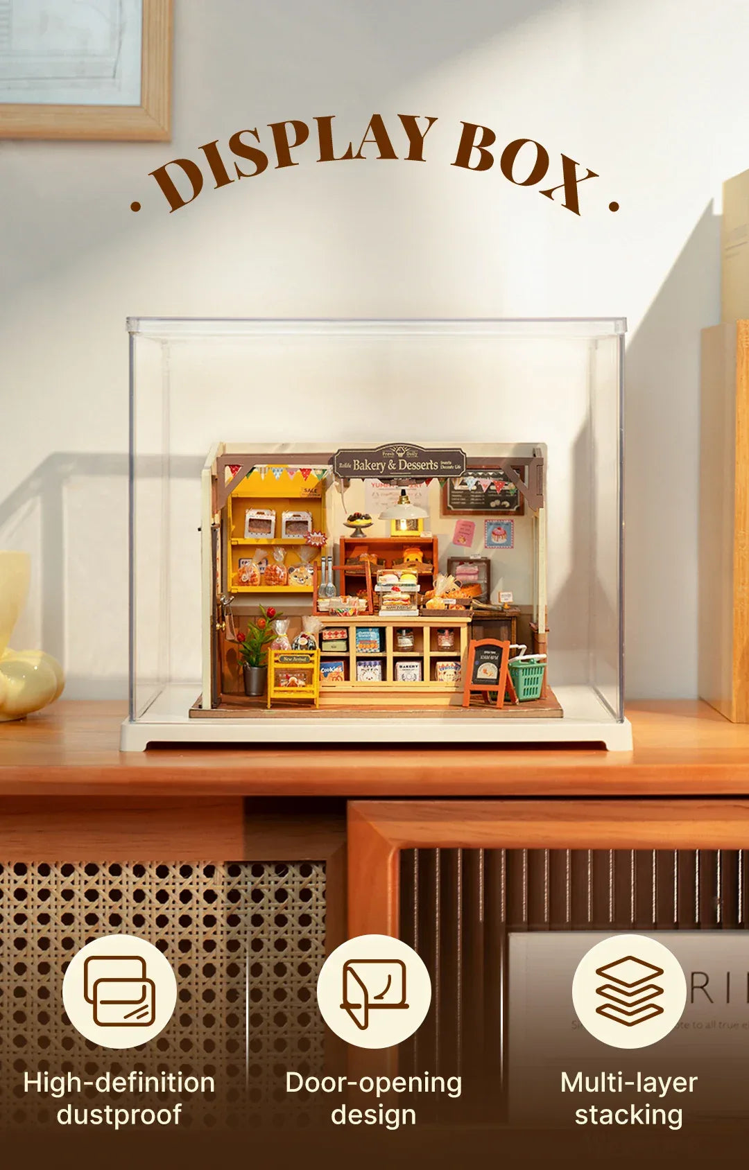 Robotime Rolife Dust Proof for All Miniature House Dollhouse Display Box Home Decoration Easy to Assembly