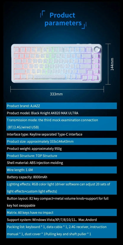 New Ajazz Ak820 Max Ultra/MAX Magnetic Switch Mechanical Keyboard 8k 128khz 0.01mm Rgb Customized Wired Gaming Keybaord E-Sports
