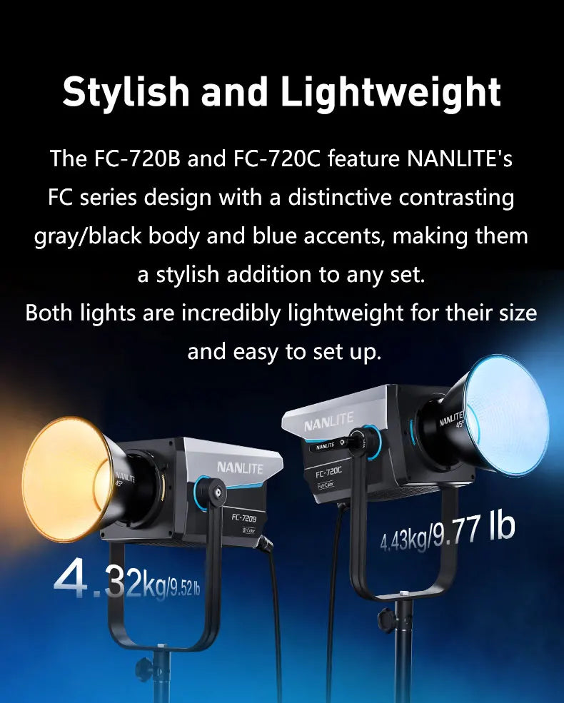 Nanlite FC-720B FC-720C Bowens Mount Video COB Fill Lighting Smart APP Control Bi-color / RGB 2 Version Available for Filmmaking