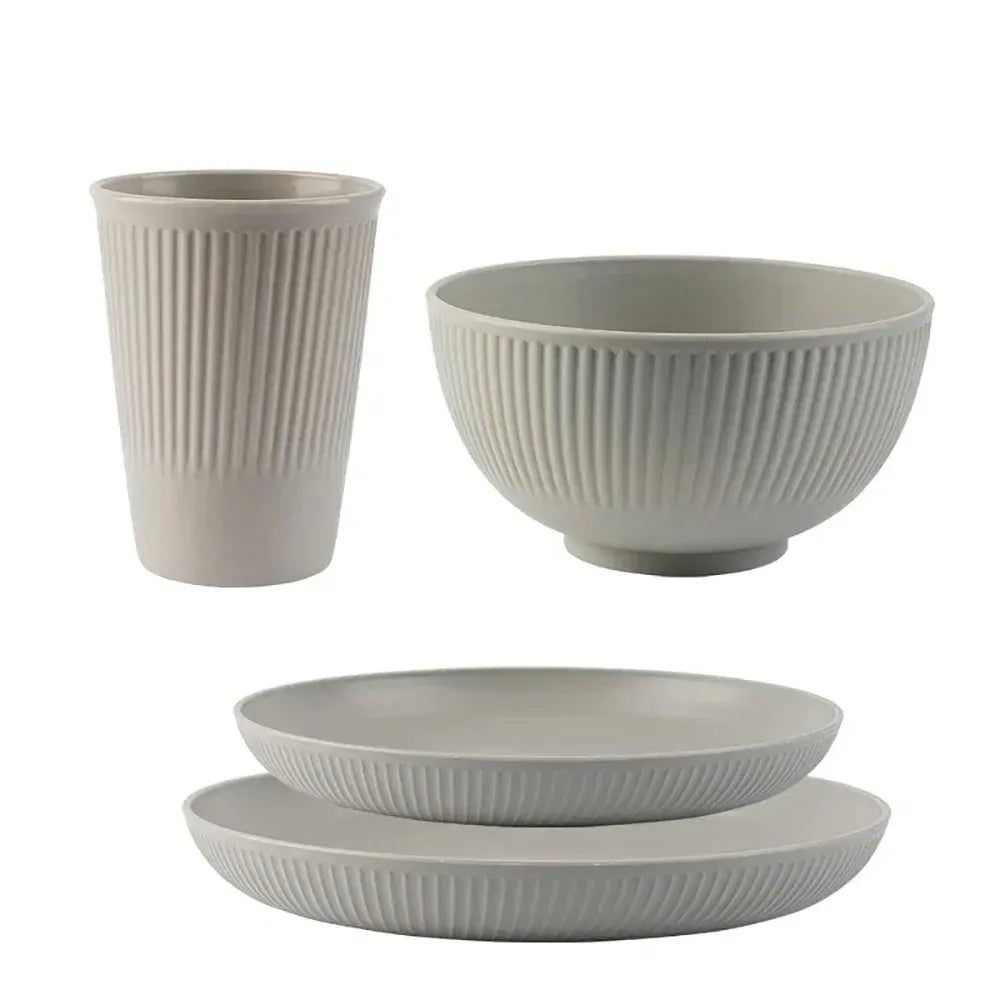 Colourful Wheat Straw Cutlery Set 4Pcs Bowl Cup Dish Set Portable Tableware Set Dinnerware Kits for Picnic Camping
