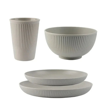 Colourful Wheat Straw Cutlery Set 4Pcs Bowl Cup Dish Set Portable Tableware Set Dinnerware Kits for Picnic Camping