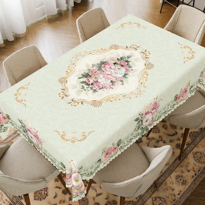 1 Piece, Elegant Retro Style Pink Rose Theme Tablecloth + 4 Self-Adhesive Stickers, Wedding Atmosphere Decoration, Embossed Edges, Suitable for Home Kitchen, Living Room Dining Table Balcony Coffee Table, Holiday Party Holida