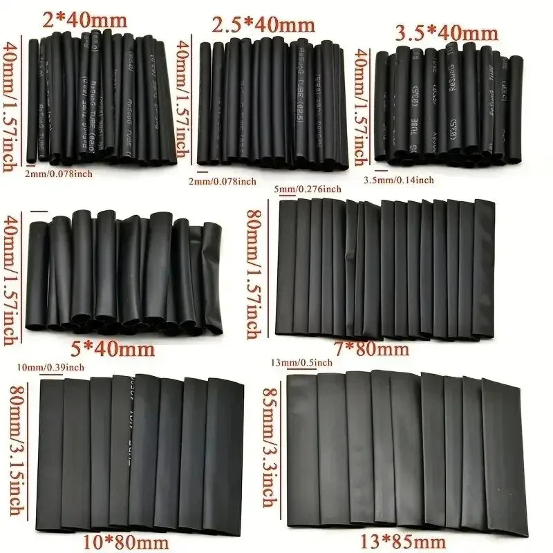 127PCS Heat-shrink Tubing Kit 2:1 black Thermoresistant Tube Electrical Connection Wire Cable Insulation Sleeving