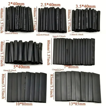 127PCS Heat-shrink Tubing Kit 2:1 black Thermoresistant Tube Electrical Connection Wire Cable Insulation Sleeving