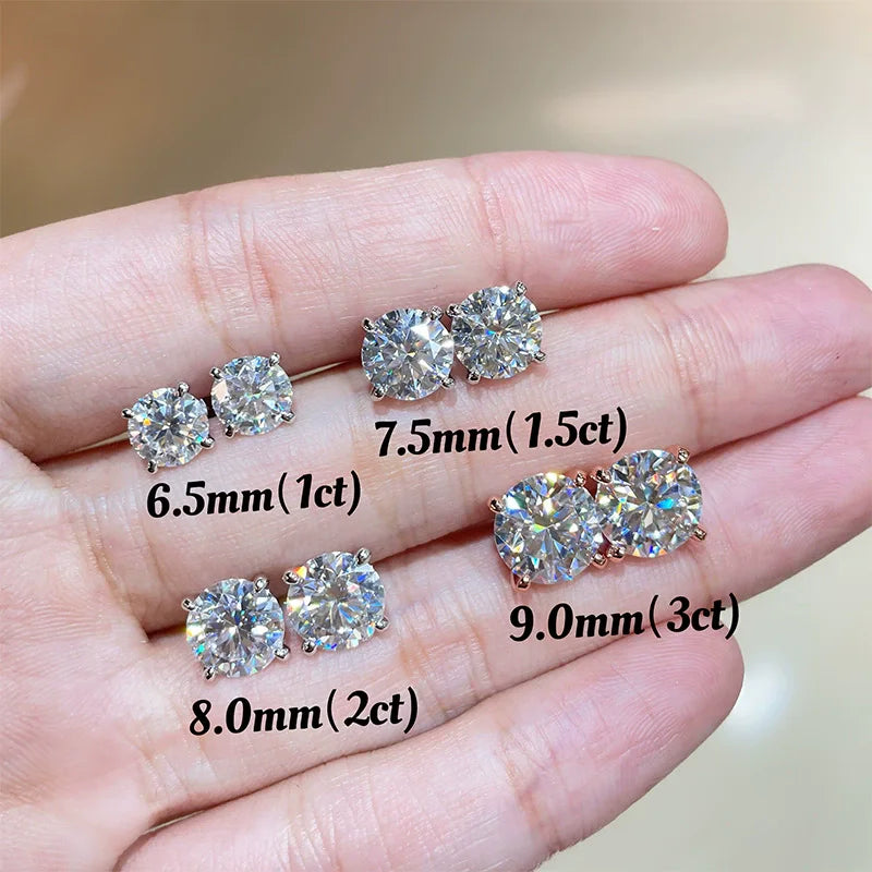TY 0.1-2CT Moissanite Stud Earrings for Women RoseGold Sparkling Classic Wedding Lab Diamond Earring Pure 925 Silver