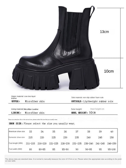 Super High Chunky Heel Platform Chelsea Women's Autumn Small Elevator Ankle Thin Smoke Pipe Genuine Leather Boots