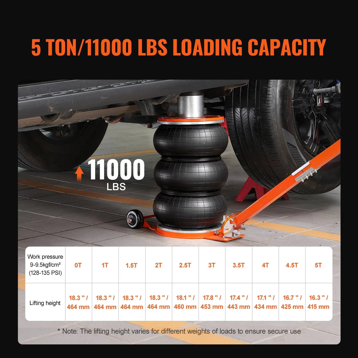 Air Jack 5 T/ 3T /11000 lbs Pneumatic Jack with Heightened Column for Sedan Adjustable Handle Pneumatic Air Jack