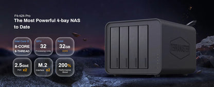 TERRAMASTER F4-424 Pro NAS Storage – 4Bay Core i3 8-Core 8-Thread CPU, 32GB DDR5 RAM, Network Attached Storage  (Diskless)