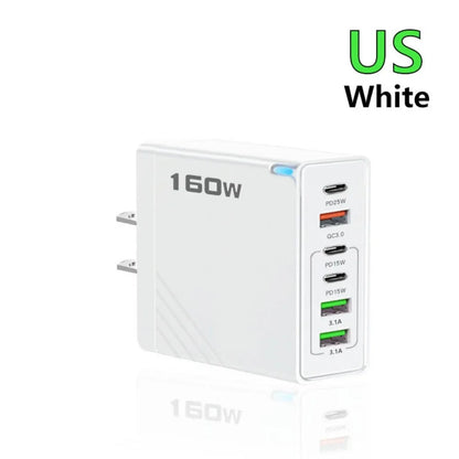 160W Fast Charge Phone Charger Adapter Multi Port USB Type C Charger For iPhone Samsung Xiaomi Huawei EU/US/UK Plug Wall Charger