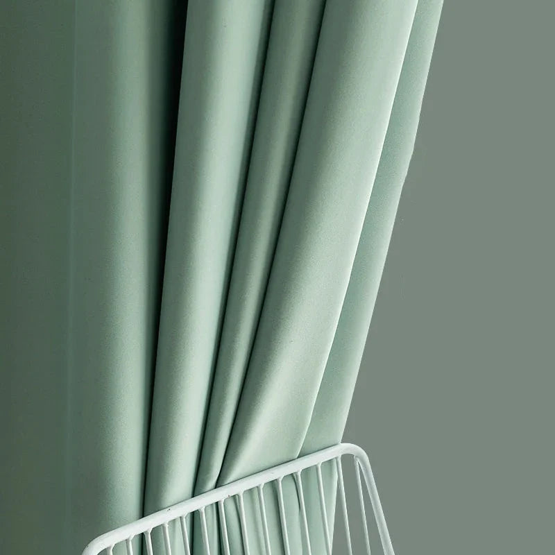 Light Luxury High Grade Bedroom High Blackout Curtain Ins Style Living Room Curtains Green Natural Solid Color Thickened Drapes