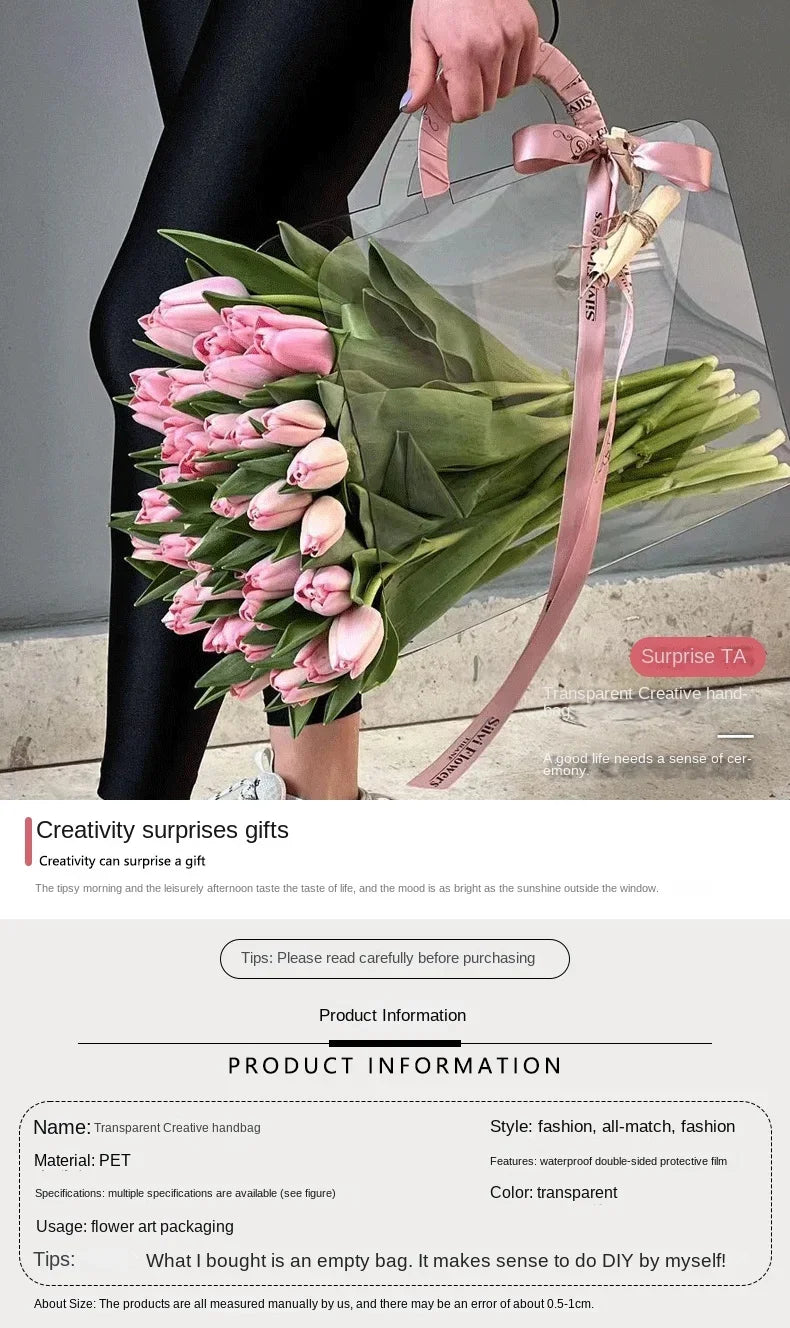 4-20PCS Flower Bag 50 Silk Clear PET Tote Bag Valentine's Day Transparent Gift Bag Simple Internet Popular Flower Packaging Bag