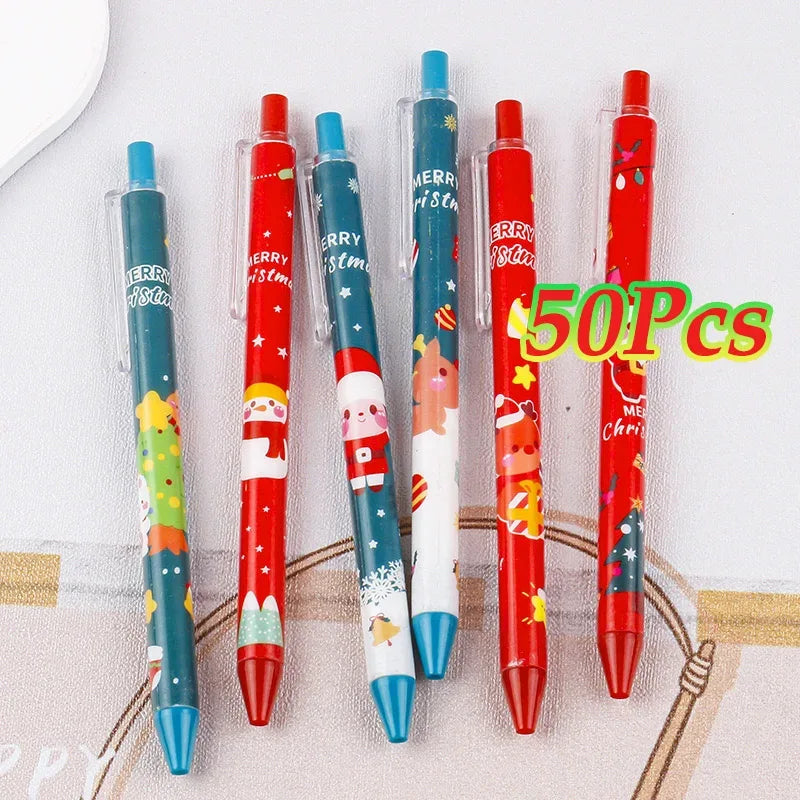 50Pcs/Lot Cute Christmas Press Gel Pens Cartoon Santa Claus Kawaii Christmas Gift Black Ink Pen Student School Office Supplies