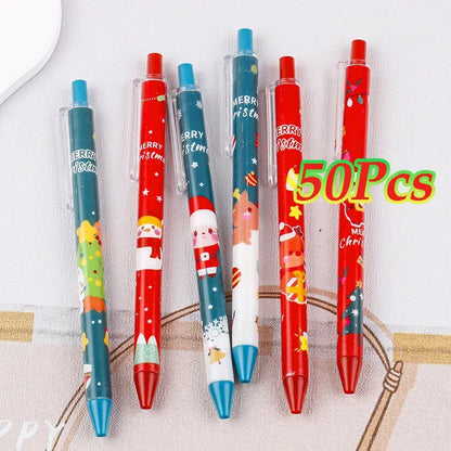 50Pcs/Lot Cute Christmas Press Gel Pens Cartoon Santa Claus Kawaii Christmas Gift Black Ink Pen Student School Office Supplies