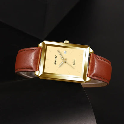 2pcs/set Square Couple's Watch, PU Leather Strap, Quartz Movement | Gifts for Men or Women | Valentine's Day Gifts