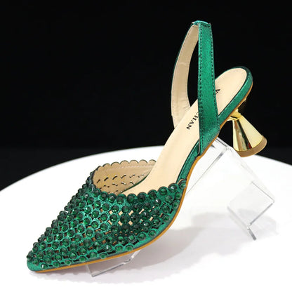 Venus Chan 2023 New INS High-Heeled Pointed Toe Wedding Shoes Colorful Full Diamond Design Shoe and Bag Set for Nigeria Party