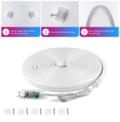 WS2812 RGBIC RGB LED Neon Light Strip,5V USB Waterproof Bluetooth Diode Neon Tape Ribbon with Remote for Room Ceiling Decoration