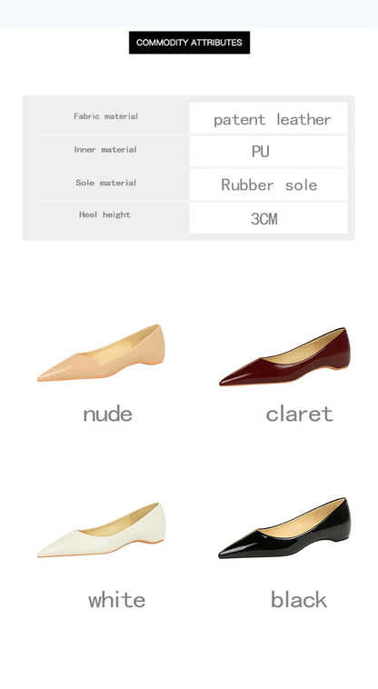 Patent Leather Women Flats Lady Sexy Evening Party Slip On Flat Shoes Women Sharp Pointed Low Heel Shoes Leisure Female Shoes