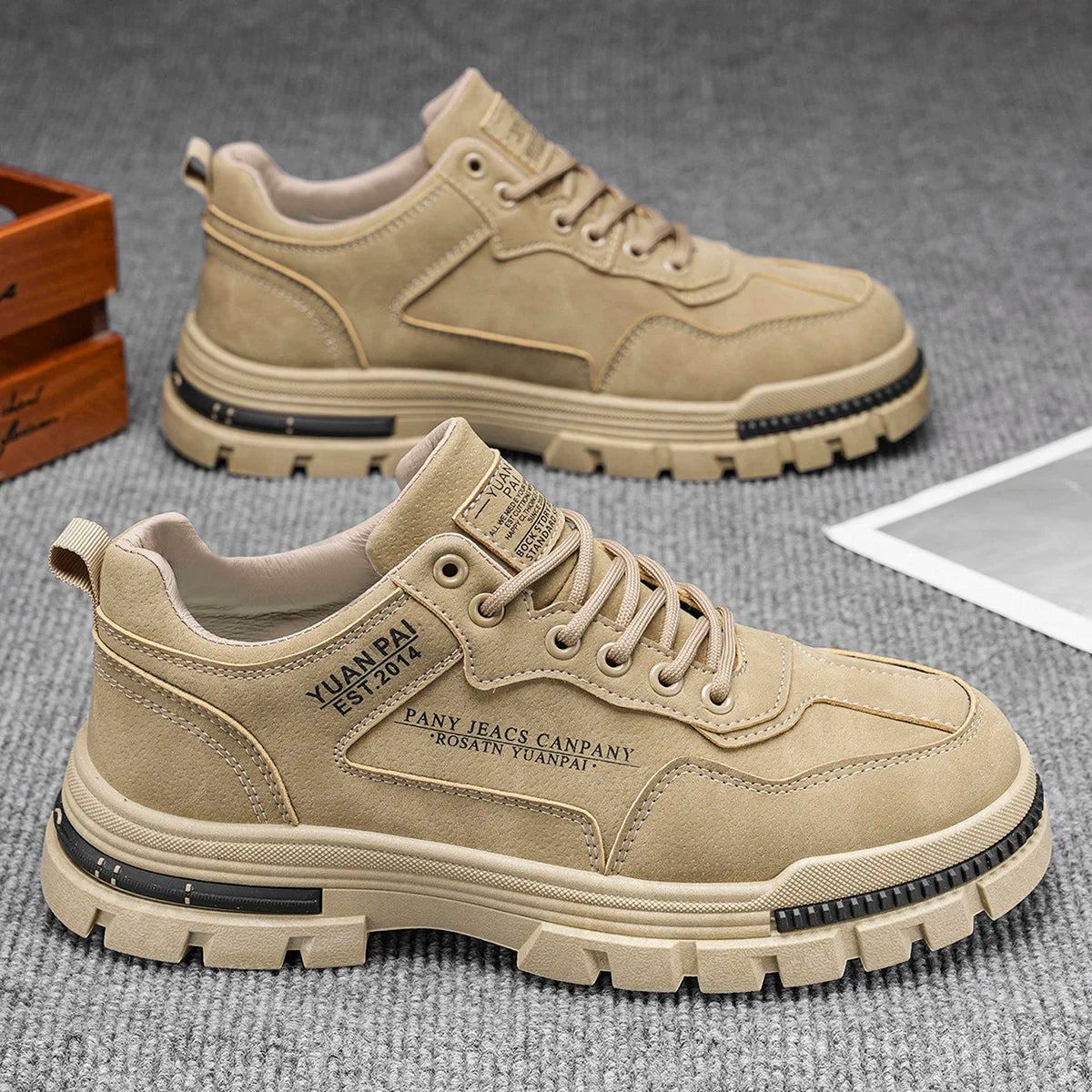 Low-Top Men's Thick-Sole Sports Outdoor Classic Shoes - Lace-Up Fashion Trendy Street Hiking Skate Shoes