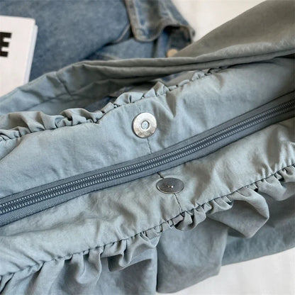 Nylon Cloth Bag Women Tote Bag Large Capacity Summer 2025 New Fashionable women's pleated Outdoor Travel bag Shoulder Bag