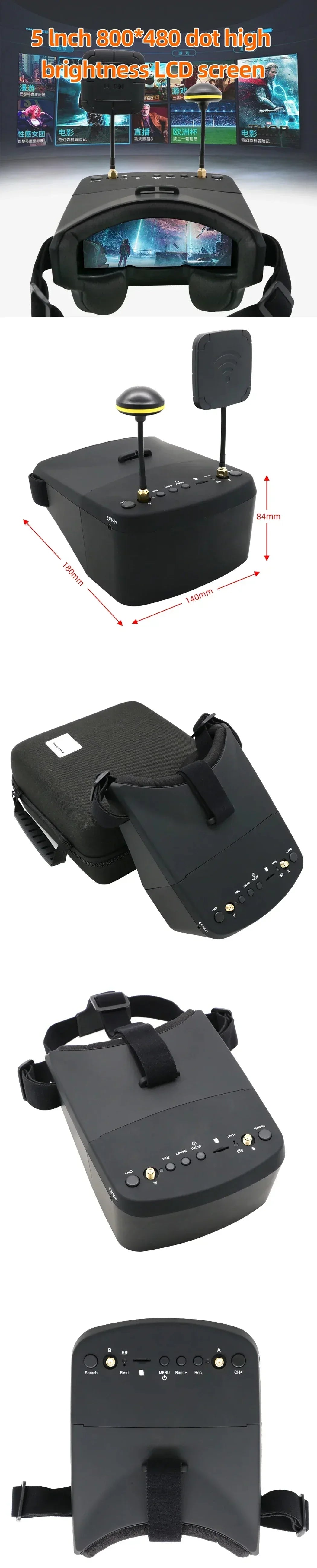 5.8G 40CH 5 Inch 800*480 Video Headset HD DVR Diversity FPV EV800D Goggles With Battery For RC Model RC FPV Drone
