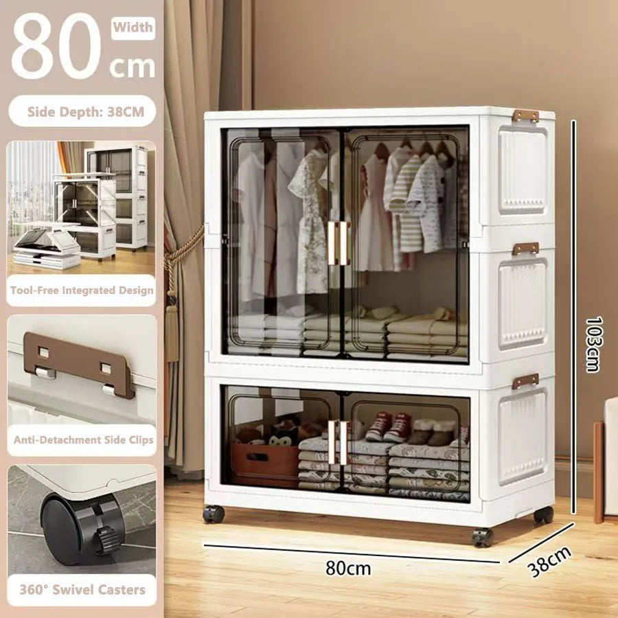 Multi-Functional Folding Storage Cabinet with Doors for Home Office Kitchen Bathroom Organizer White Black Gray