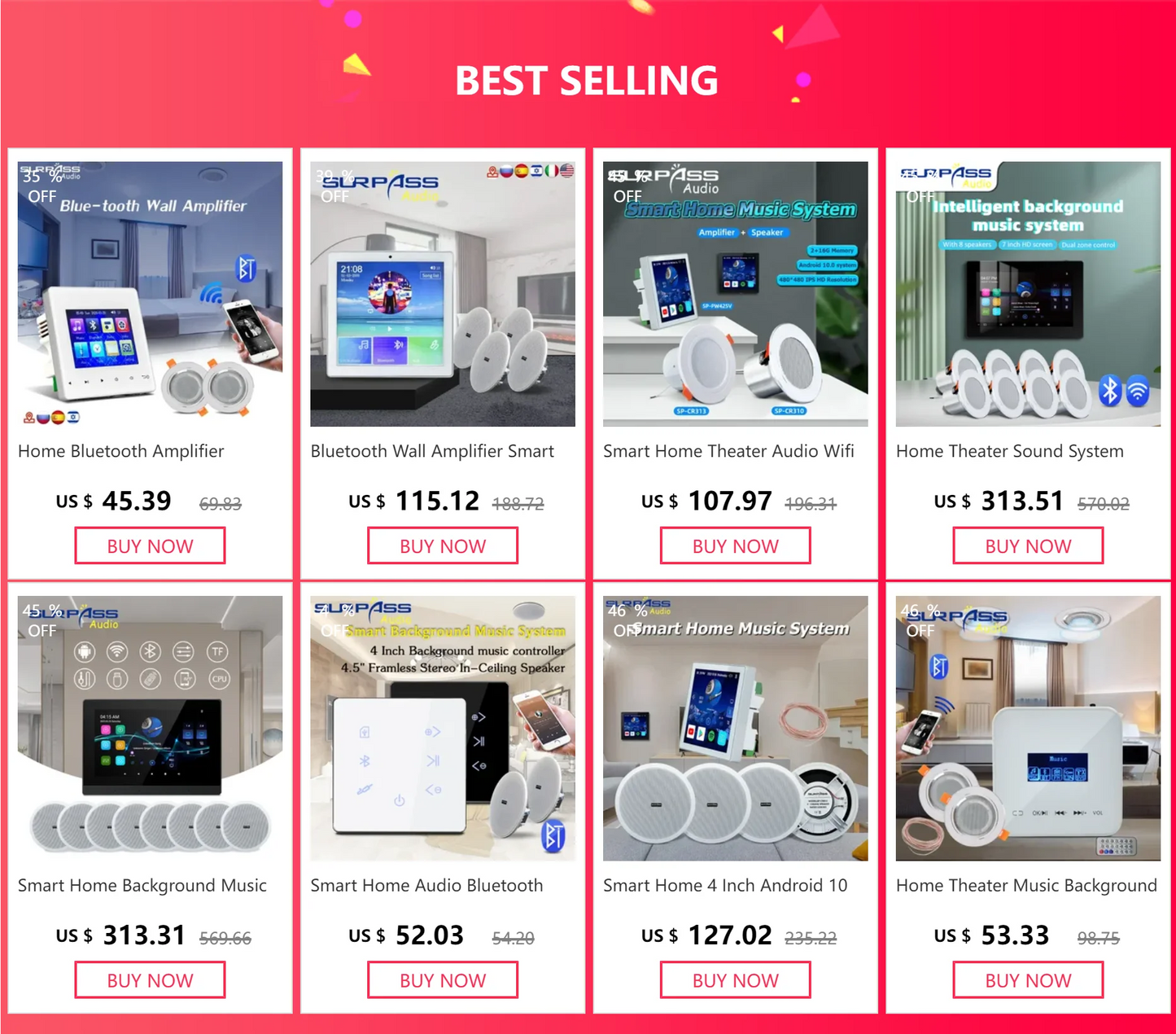 Bluetooth Wall Amplifier Smart Home Audio Mini Touch Screen 4*20W Stereo Sound Music PA System Loudspeaker Ceiling Speaker  suit