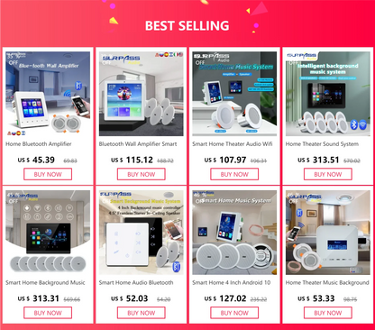 Bluetooth Wall Amplifier Smart Home Audio Mini Touch Screen 4*20W Stereo Sound Music PA System Loudspeaker Ceiling Speaker  suit