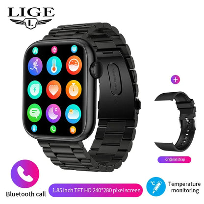 LIGE New Women Smart Watch 1.85 Full Touch Bluetooth Call Smart Wristwatch Body Temperature Watch Sports Bracelet Men Smartwatch