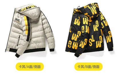 Men Autumn Winter Cotton Jacket Warm Comfortable Padded Thickened Down Jacket 2024 New Double-Sided Clothes Removable Cap M-5XL