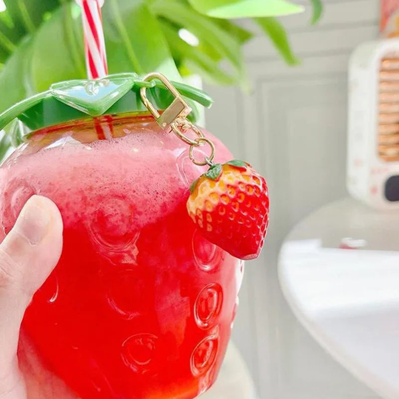 500ml Summer Creative Strawberry Straw Cup, Portable Water Bottle for Milk Coffee, Home Camping Bottle