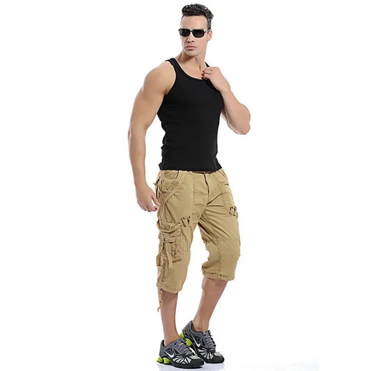 Summer Pure Cotton Men's Cropped Trousers Oversized Casual Shorts Multi Pocket Tooling Capri Pants Men Cargo Pants AF5820