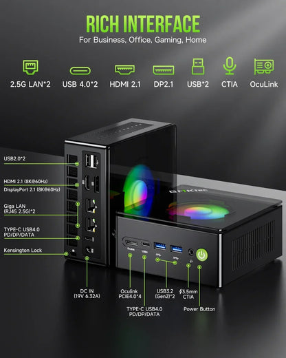 GMKtec K11 Gaming PC AMD Ryzen 9 8945HS 32GB DDR5 1TB PCIe 4.0 SSD Windows 11 Pro Oculink Dual 2.5G LAN HDMI DP 2 USB4 RGB