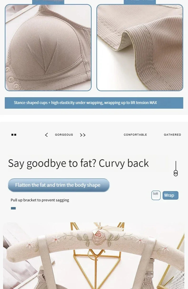 Front button bra underwear no underwire breathable comfortable traceless invisible hollow print adjustable@G102