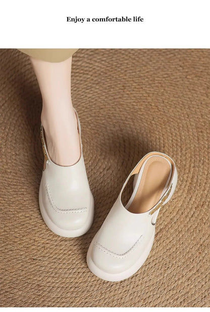 New Half-bang-head Slippers for Women 2025 Genuine Leather Platform Wedge-shaped Sneakers Pump Summer Fashion Women Casual Shoes