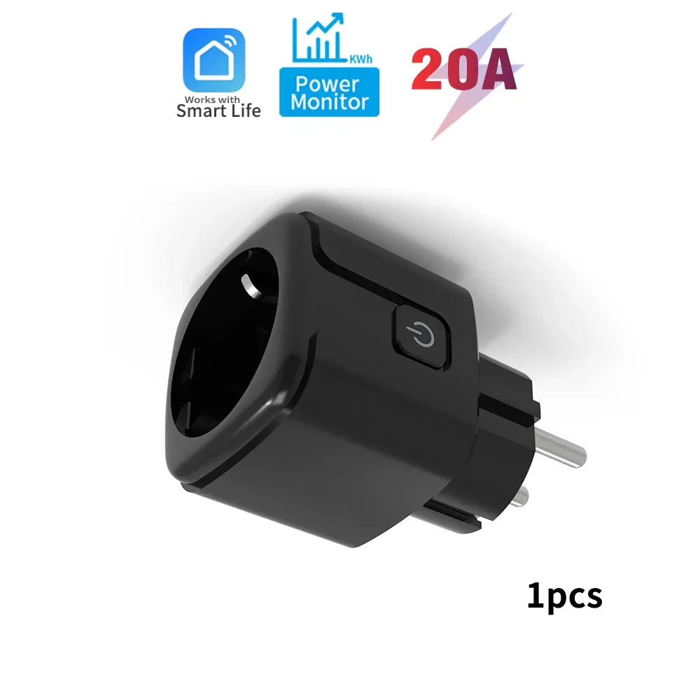 20A Tuya WiFi Smart Socket with Energy Monitor EU Plug Timer Schedule Works with Smart Life App Alexa Google voice control