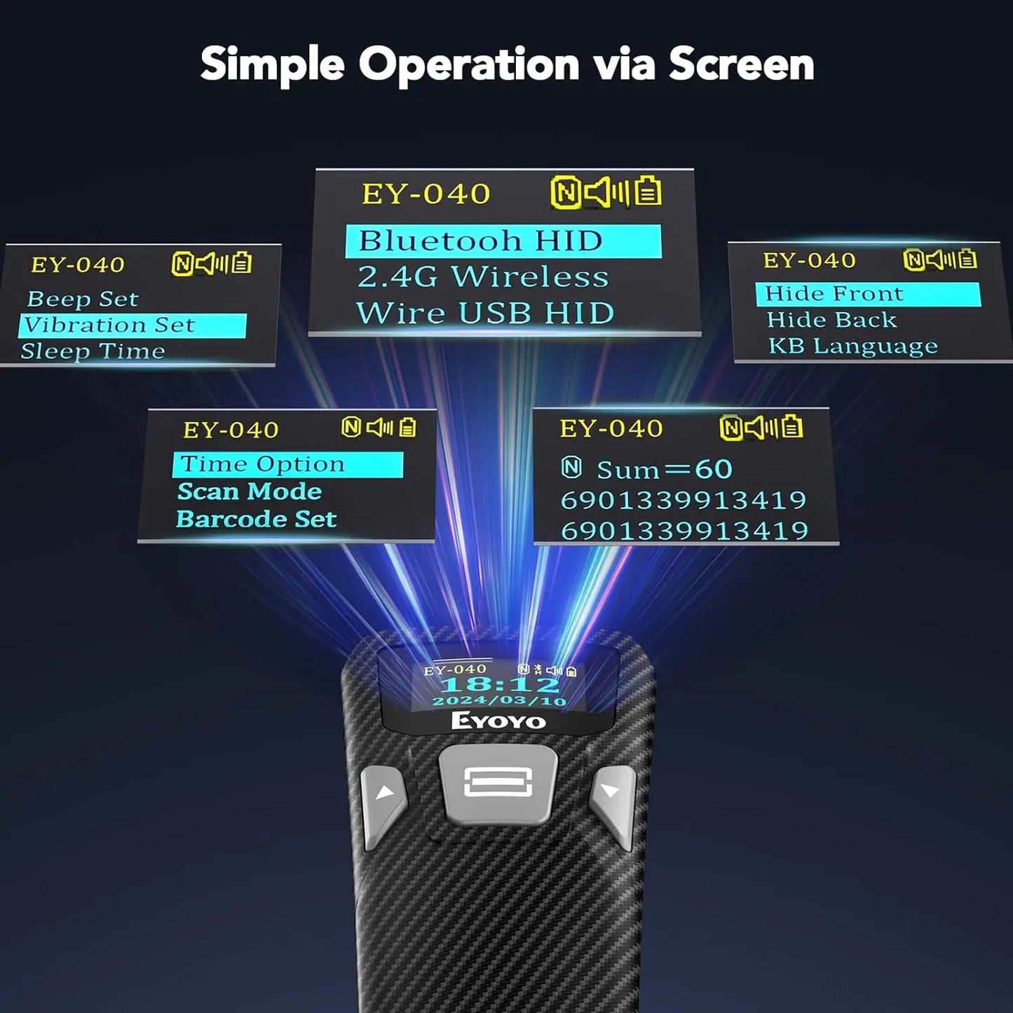 EYOYO Portable Bluetooth 1D Bar Code 2D QR Scanner with Digital Display Can Add Custom Prefix/Suffix Digits,Keyboard Keys