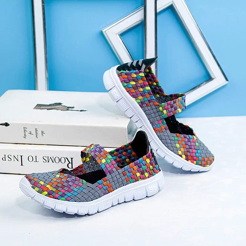 Plus Size Women Flat Shoes  Fashion Elastic Band Weave Shoes Women Comfort Flat Shoes Women Casual Loafers Zapatos De Mujer