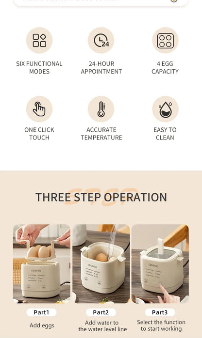 Electric Egg Cooker Multi-Functional Household Egg Cooker High Capacity Soft Medium Hard-Boiled Egg Cooker Egg Custard Steamer