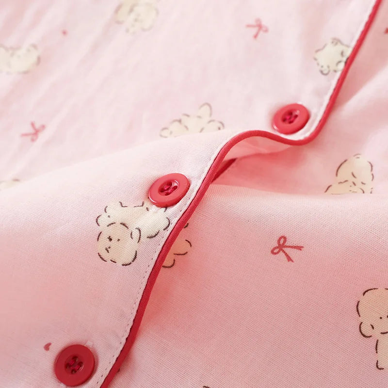 Summer Women Pajamas 3 Pieces Set 100% Gauze Cotton Female Sleepwear Bedroom Set Short sleeved long pants + shorts Woman Piiama