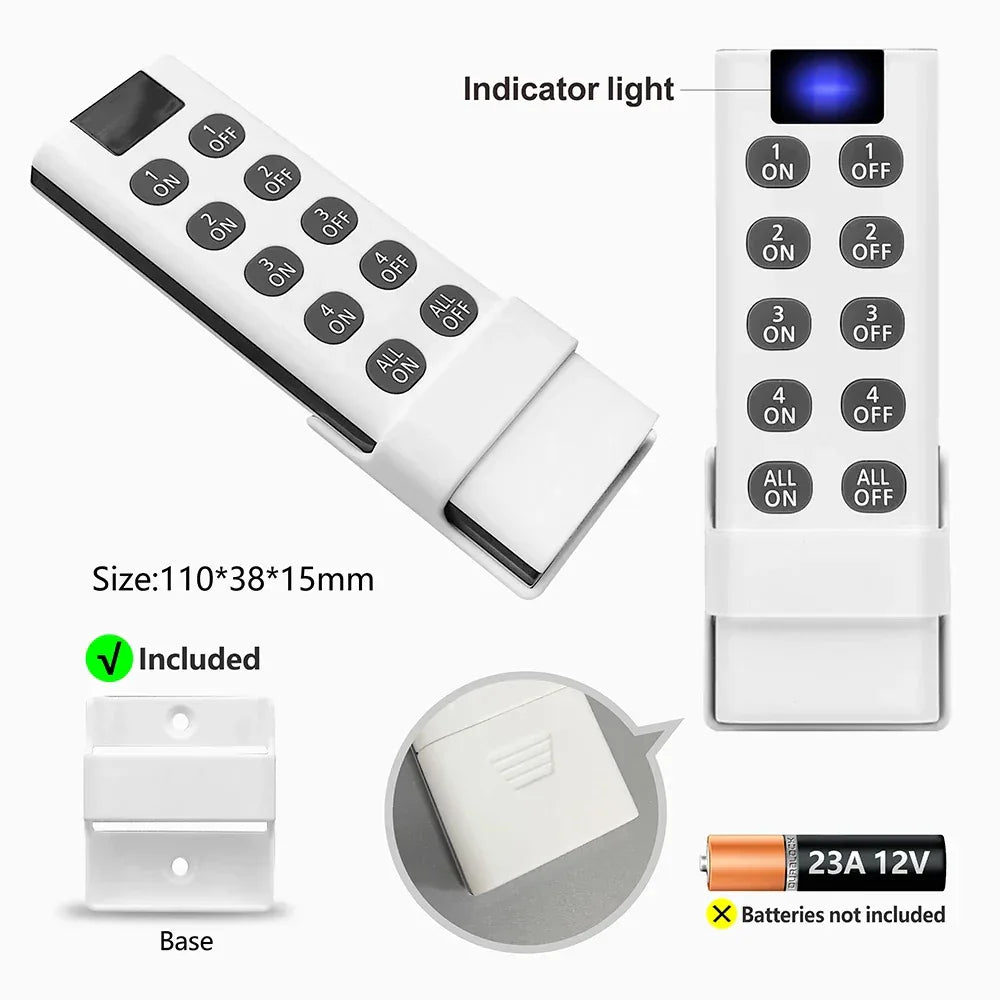 RF Wireless Smart Light Switch 433MHz 110V 220V Mini Relay Receiver Module ,4-in-1 Remote Control,For Led Light Lamp Fan ON/OFF