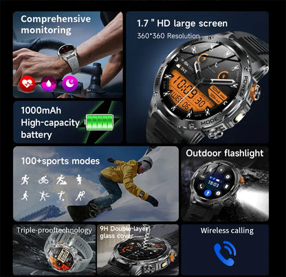 LIGE AMOLED Smart Watch Men with Flashlight Sports IP68 Waterproof Fitness Tracker Bluetooth Call Smartwatch Man for Android iOS