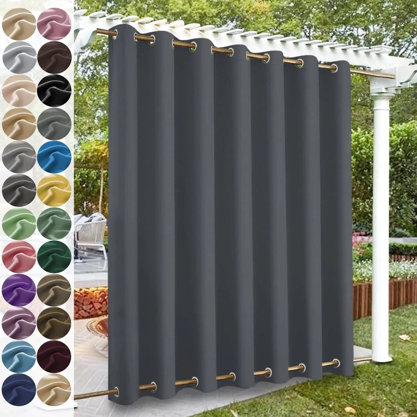Custom Blackout Curtain Outdoor Waterproof Windproof Curtains Top Bottom Grommets Curtain for Balcony/Garden/Patio/Porch/Pool