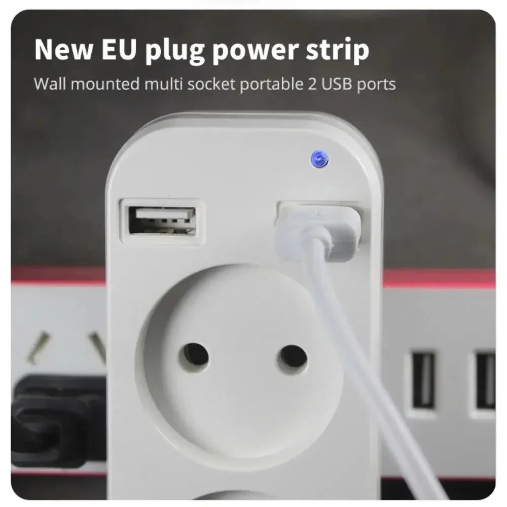 2025 New Upgrade European Plug Socket EU Plug Adapter With 2 USB Outlet Charger Multi Function Travel Charger For Phones Tablets